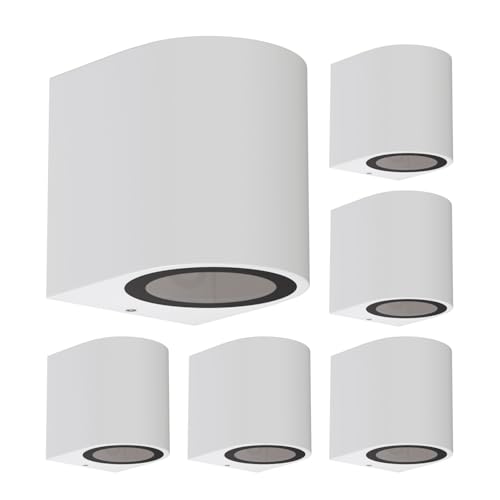 ledscom.de 6 Stück Wandleuchte ALSE Downlight für außen, weiß, Aluminium, rund, inkl. GU10 LED Lampe (weiß, 2,1W, 206lm, 110°) von ledscom.de