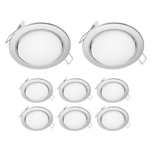 ledscom.de 8 Stück LED Einbaustrahler Zobe flach GX53 chrom matt rund 6,2W 509lm warm-weiß 107mm Ø Lochkreis 90mm Ø von ledscom.de