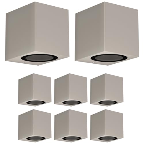 ledscom.de 8 Stück Wandleuchte ALSE Downlight für außen, grau, Aluminium, eckig, inkl. GU10 LED Lampe (weiß, 2,1W, 206lm, 110°) von ledscom.de
