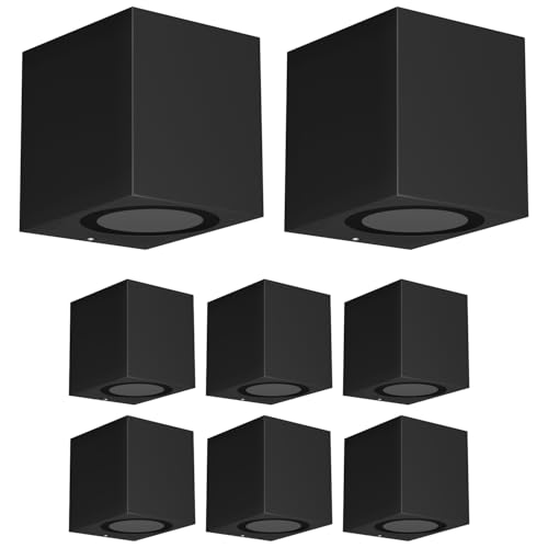 ledscom.de 8 Stück Wandleuchte ALSE Downlight für außen, schwarz, Aluminium, eckig, inkl. GU10 LED Lampe, 450lm warmweiß von ledscom.de