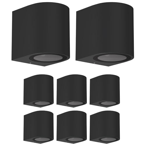 ledscom.de 8 Stück Wandleuchte ALSE Downlight für außen, schwarz, Aluminium, rund, inkl. GU10 LED Lampe (weiß, 2,1W, 206lm, 110°) von ledscom.de