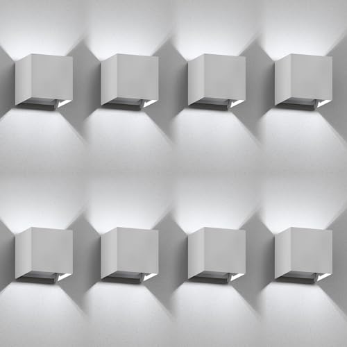 ledscom.de 8 Stück Wandleuchte CUBEL für außen, weiß, IP65, Up & Downlight, quadratisch + LED Lampe 596lm, weiß von ledscom.de