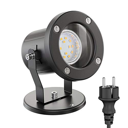 ledscom.de Außen-Strahler Fluter MIBU für außen, Edelstahl, schwarz, inkl. LED GU10 Lampe (warmweiß, 2,339W, 227lm, 110°) von ledscom.de