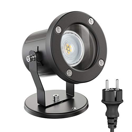 ledscom.de Außen-Strahler Fluter MIBU für außen, Edelstahl, schwarz, inkl. LED GU10 Lampe (warmweiß, 5,4W, 510lm, 50°) von ledscom.de