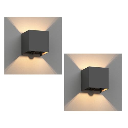 ledscom.de 2 Stück Wandleuchte CUBEL, Bewegungsmelder, für außen, anthrazit, IP65, Up & Downlight + LED Lampe 501lm, warmweiß von ledscom.de