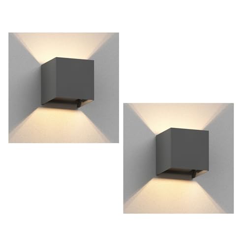 ledscom.de 2 Stück Wandleuchte CUBEL für außen, anthrazit, IP65, Up & Downlight + LED Lampe 501lm, warmweiß von ledscom.de