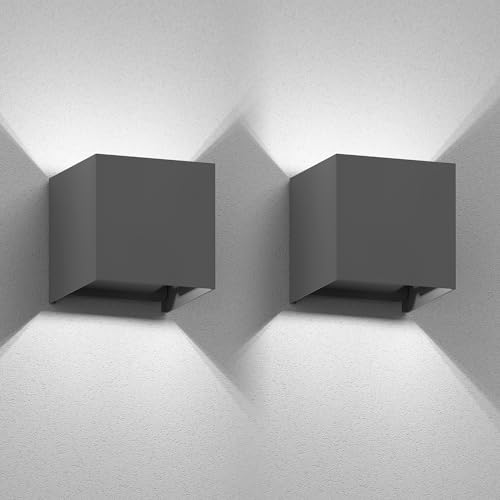 ledscom.de 2 Stück Wandleuchte CUBEL für außen, anthrazit, IP65, Up & Downlight, quadratisch + LED Lampe 596lm, weiß von ledscom.de