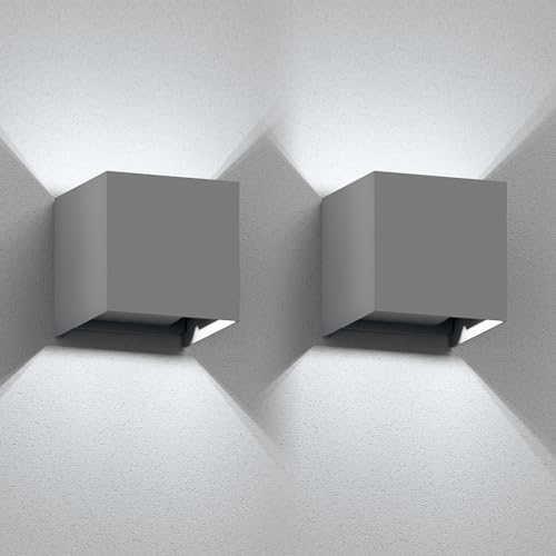 ledscom.de 2 Stück Wandleuchte CUBEL für außen, grau, IP65, Up & Downlight, quadratisch + LED Lampe 596lm, weiß von ledscom.de