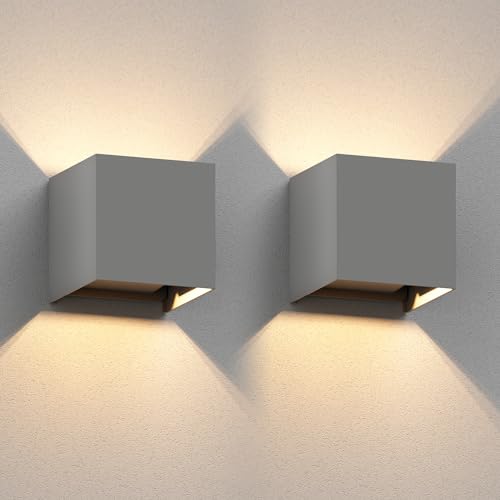 ledscom.de 2 Stück Wandleuchte CUBEL für außen, grau, IP65, Up & Downlight + LED Lampe 501lm, warmweiß von ledscom.de