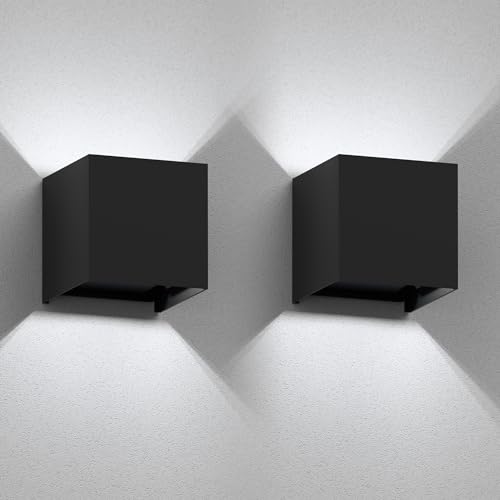 ledscom.de 2 Stück Wandleuchte CUBEL für außen, schwarz, IP65, Up & Downlight, quadratisch + LED Lampe 596lm, weiß von ledscom.de