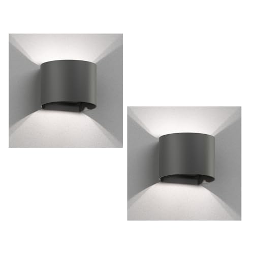 ledscom.de 2 Stück Wandleuchte RUNEL für außen, anthrazit, IP65, Up & Downlight + LED Lampe 596lm, weiß von ledscom.de