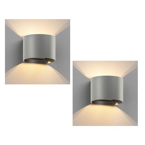 ledscom.de 2 Stück Wandleuchte RUNEL für außen, grau, IP65, Up & Downlight + LED Lampe 501lm, warmweiß von ledscom.de