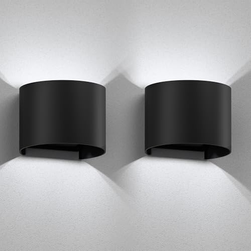 ledscom.de 2 Stück Wandleuchte RUNEL für außen, schwarz, IP65, Up & Downlight + LED Lampe 596lm, weiß von ledscom.de