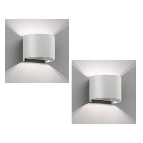 ledscom.de 2 Stück Wandleuchte RUNEL für außen, weiß, IP65, Up & Downlight + LED Lampe 596lm, weiß von ledscom.de