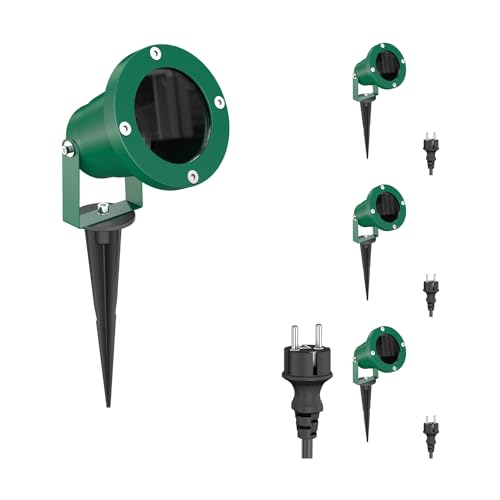 ledscom.de 4 Stück Gartenstrahler DUK mit Erdspieß für außen, IP65, Stecker, grün, 1 x GU10 max. 15W von ledscom.de