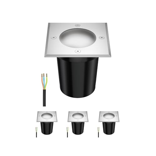 ledscom.de 4 Stück Bodeneinbauleuchte RELI für außen, IP67, edelstahl, gefrostet, eckig, 11 x 11cm inkl. LED Lampe 450lm warmweiß von ledscom.de