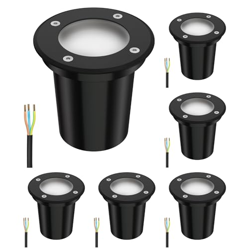 ledscom.de 6 Stück Bodeneinbauleuchte BOLI für außen, IP67, schwarz, gefrostet, rund, 108mm Ø inkl. LED Lampe 630lm warmweiß von ledscom.de