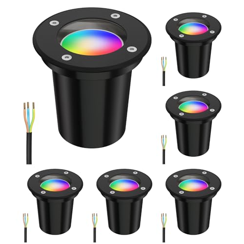 ledscom.de 6 Stück Bodeneinbauleuchte BOLI für außen, IP67, schwarz, rund, 108mm Ø inkl. LED RGB Lampe, smart 473lm von ledscom.de