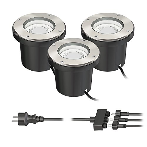 ledscom.de Boden-Einbauleuchte BOS für außen schwenkbar Edelstahl rund IP67 150mm Ø inkl. 18,51W LED Lampe je 430lm warmweiß 3er Set von ledscom.de