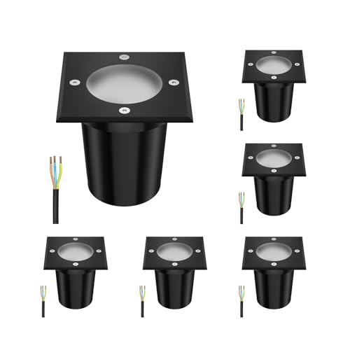 ledscom.de 6 Stück Bodeneinbauleuchte RELI für außen, IP67, schwarz, gefrostet, eckig, 11 x 11cm inkl. LED Lampe 609lm weiß von ledscom.de