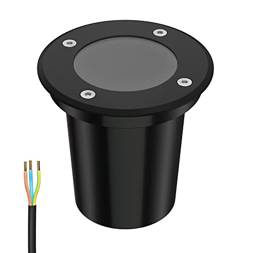 ledscom.de Bodeneinbauleuchte BOLI für außen, IP67, schwarz, rund, 108mm Ø, 1x GU10 max. 15W, gefrostet, Wegeleuchte, Bodenlampe, Gartenstrahler, Aussenleuchte, Gartenleuchte, Bodeneinbauleuchte von ledscom.de