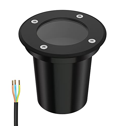 ledscom.de Bodeneinbauleuchte BOLI für außen, IP67, schwarz, rund, 108mm Ø, 1x GU10 max. 15W, Wegeleuchte, Bodenlampe, Gartenstrahler, Aussenleuchte, Gartenleuchte, Bodeneinbauleuchte, 230v, Spot von ledscom.de