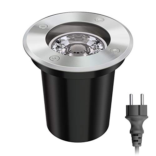 ledscom.de Bodeneinbaustrahler BOJA für außen Edelstahl rund IP67 108mm Ø inkl. GU5.3 LED (warmweiß, 6,56W, 483lm, 30°) mit Netzteil von ledscom.de