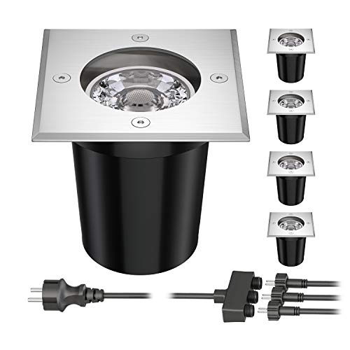 ledscom.de Bodeneinbaustrahler REJA für außen Edelstahl eckig IP67 inkl. GU5.3 LED (weiß, 30,44W, je 524lm, 30°) 5er Set von ledscom.de