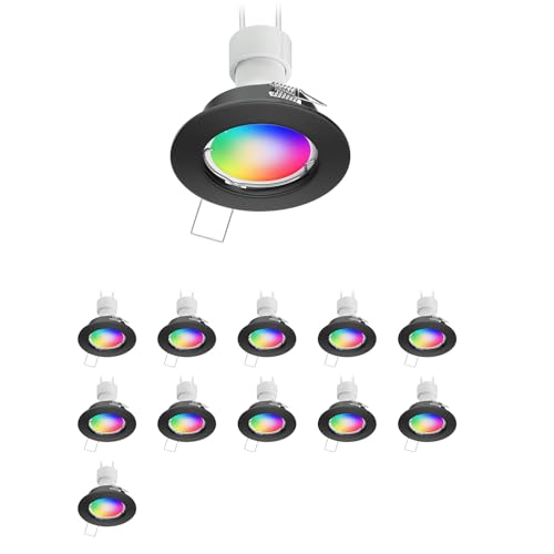 ledscom.de 12 Stück Decken-Einbaustrahler FERE Einbaurahmen schwarz matt inkl. Smart Home RGBW GU10 LED Lampe, 5,41W, 473lm von ledscom.de