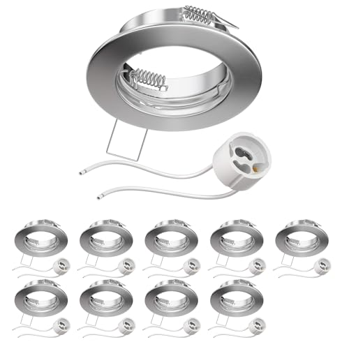 ledscom.de 10 Stück Decken-Einbaurahmen FERE Einbaurahmen chrom matt (LED/Halogen/GU10/MR16/PAR16/50mm) inkl. GU10 Fassung von ledscom.de