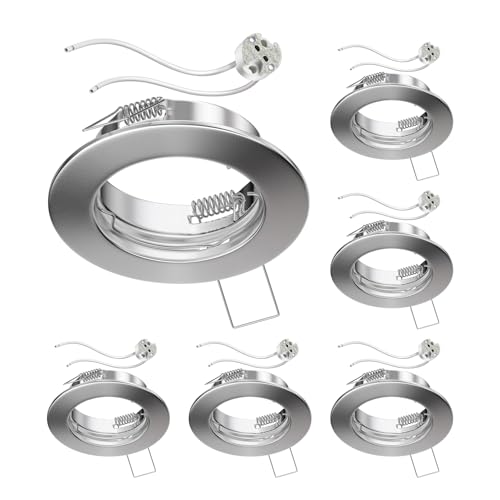 ledscom.de 6 Stück Decken-Einbaurahmen FERE Einbaurahmen chrom matt (LED/Halogen/MR16/50mm) inkl. GU5.3 Fassung von ledscom.de