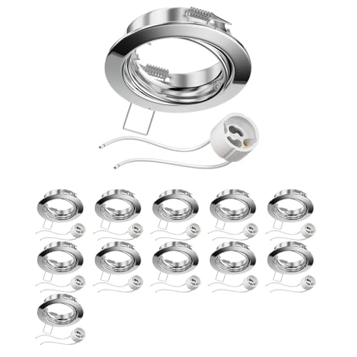 ledscom.de 12 Stück Decken-Einbaurahmen FERE Einbaurahmen chrom schwenkbar (LED/Halogen/GU10/MR16/PAR16/50mm) inkl. GU10 Fassung von ledscom.de