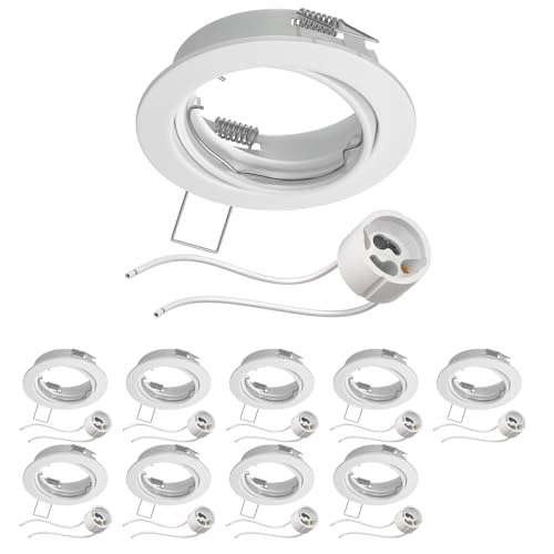 ledscom.de 10 Stück Decken-Einbaurahmen FERE Einbaurahmen weiß schwenkbar (LED/Halogen/GU10/MR16/PAR16/50mm) inkl. GU10 Fassung von ledscom.de