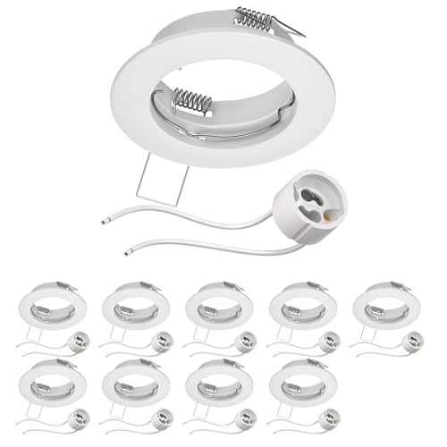 ledscom.de 10 Stück Decken-Einbaurahmen FERE Einbaurahmen weiß matt (LED/Halogen/GU10/MR16/PAR16/50mm) inkl. GU10 Fassung von ledscom.de