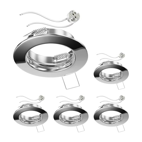 ledscom.de 5 Stück Decken-Einbaurahmen FERE, rund, chrom glänzend (LED/Halogen/MR16/50mm) inkl. GU5.3 Fassung von ledscom.de