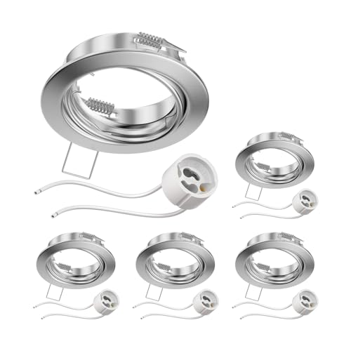 ledscom.de 5 Stück Decken-Einbaurahmen FERE Einbaurahmen chrom matt schwenkbar (LED/Halogen/GU10/MR16/PAR16/50mm) inkl. GU10 Fassung von ledscom.de