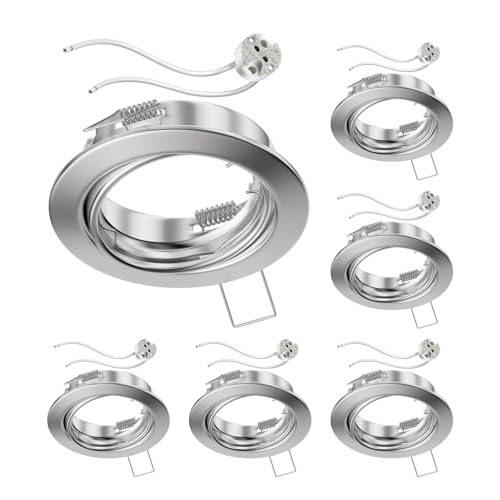 ledscom.de 6 Stück Decken-Einbaurahmen FERE Einbaurahmen chrom matt schwenkbar (LED/Halogen/MR16/50mm) inkl. GU5.3 Fassung von ledscom.de