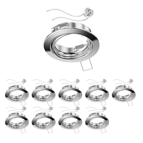 ledscom.de 10 Stück Decken-Einbaurahmen FERE Einbaurahmen chrom schwenkbar (LED/Halogen/MR16/50mm) inkl. GU5.3 Fassung von ledscom.de