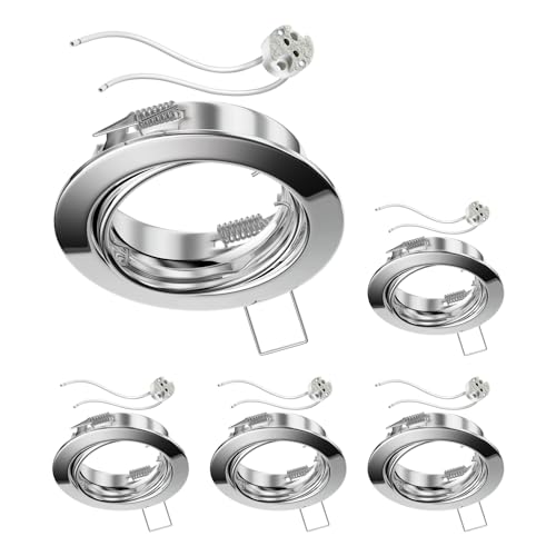 ledscom.de 5 Stück Decken-Einbaurahmen FERE Einbaurahmen chrom schwenkbar (LED/Halogen/MR16/50mm) inkl. GU5.3 Fassung von ledscom.de