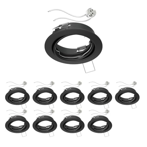 ledscom.de 10 Stück Decken-Einbaurahmen FERE Einbaurahmen schwarz matt schwenkbar (LED/Halogen/MR16/50mm) inkl. GU5.3 Fassung von ledscom.de