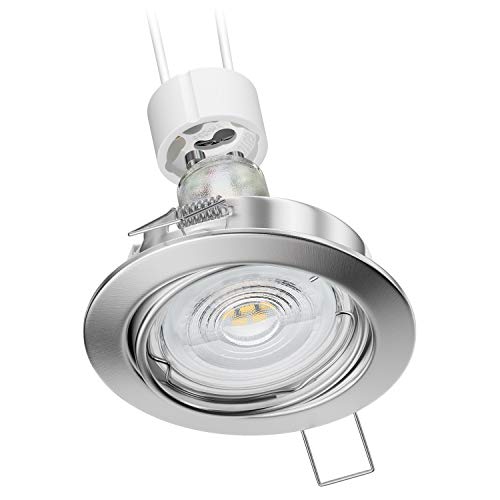 ledscom.de Decken-Einbaustrahler FERE Einbaurahmen chrom matt schwenkbar GU10 LED Lampe 510lm 50° warmweiß von ledscom.de