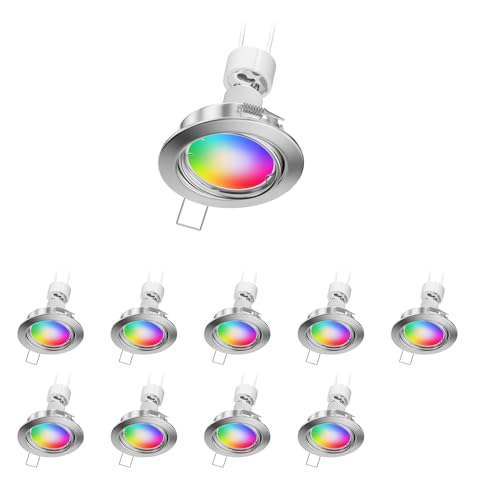 ledscom.de 10 Stück Decken-Einbaustrahler FERE Einbaurahmen chrom matt schwenkbar inkl. Smart Home RGBW GU10 LED Lampe, 5,41W, 473lm von ledscom.de