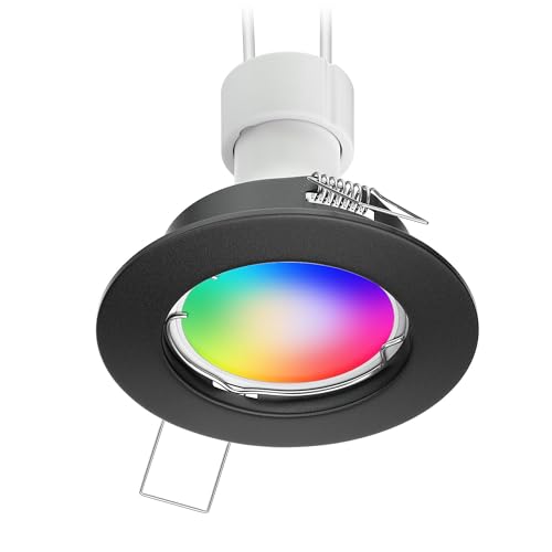 ledscom.de Decken-Einbaustrahler FERE Einbaurahmen schwarz matt inkl. Smart Home RGBW GU10 LED Lampe, 5,41W, 473lm von ledscom.de