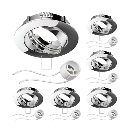 ledscom.de 6 Stück Deckeneinbaurahmen Circ Aluminium Einbaurahmen chrom schwenkbar (LED/Halogen/GU10/MR16/PAR16/50mm) inkl. GU10 Fassung von ledscom.de