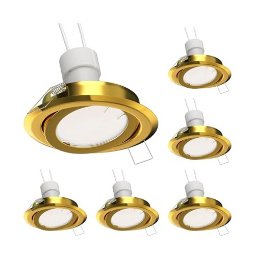 ledscom.de 6 Stück Deckeneinbaurahmen FABI, rund, schwenkbar, gold glänzend (GU10/MR16/GU5,3/50mm), PAR16, warmweiß - weiß, 5,41W, 473lm, 103°, Smart, WLAN, Alexa von ledscom.de