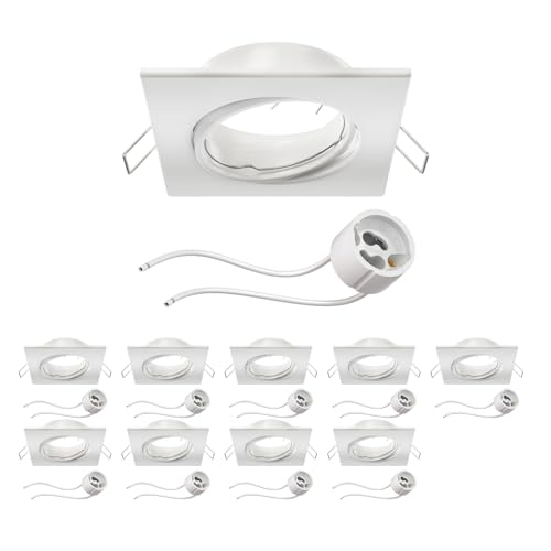 ledscom.de 10 Stück Deckeneinbaurahmen RIR Einbaurahmen weiß matt eckig schwenkbar (LED/Halogen/GU10/MR16/PAR16/50mm) inkl. GU10 Fassung von ledscom.de