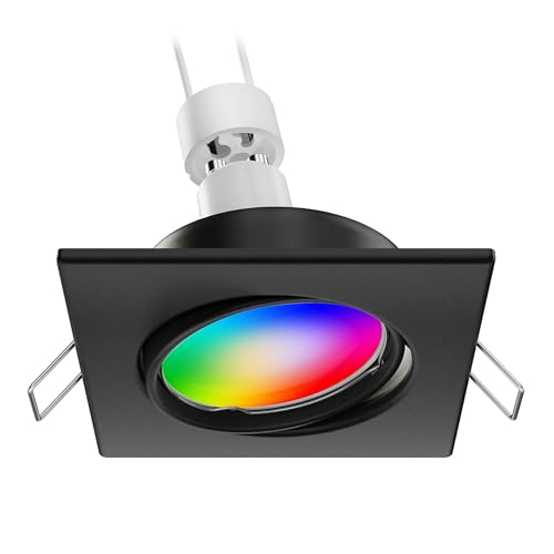ledscom.de Deckeneinbaustrahler RIR Einbaurahmen schwarz matt eckig schwenkbar, inkl. Smart Home RGBW GU10 LED Lampe, 5,41W, 473lm von ledscom.de