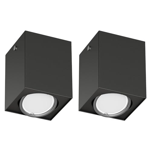 ledscom.de 2 Stück Deckenleuchte DEJO, schwarz matt, 8 x 8cm + GU10 LED 500lm, warmweiß von ledscom.de