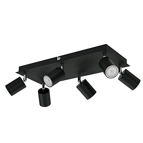 ledscom.de Deckenstrahler WAIKA, sechsflammig, schwarz, matt + GU10 LED, PAR16, warmweiß, 36,3W, je 374lm, 70°, 3-Stufen-Dimmer von ledscom.de