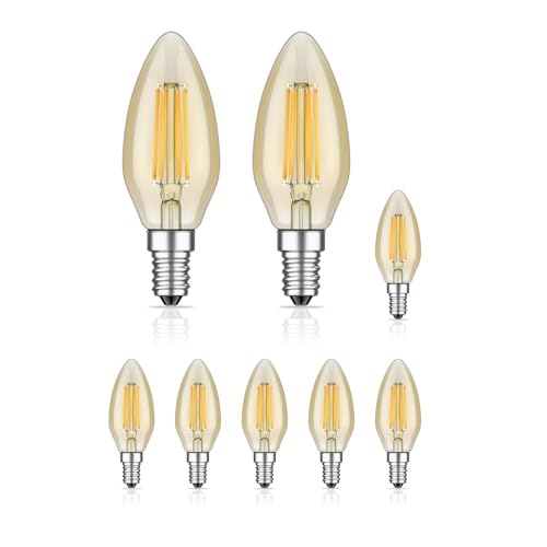 ledscom.de 8 Stück E14 LED Leuchtmittel, Kerze, extra warmweiß (2500 K), 4,1 W, 458lm, goldfarben von ledscom.de